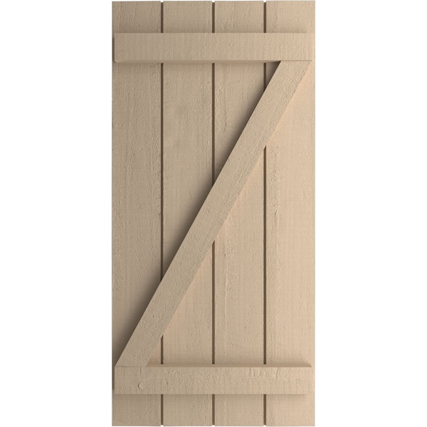 Rustic Four Board Joined Board-n-Batten Rough Cedar Faux Wood Shutters W/Z-Board, 22W X 28H